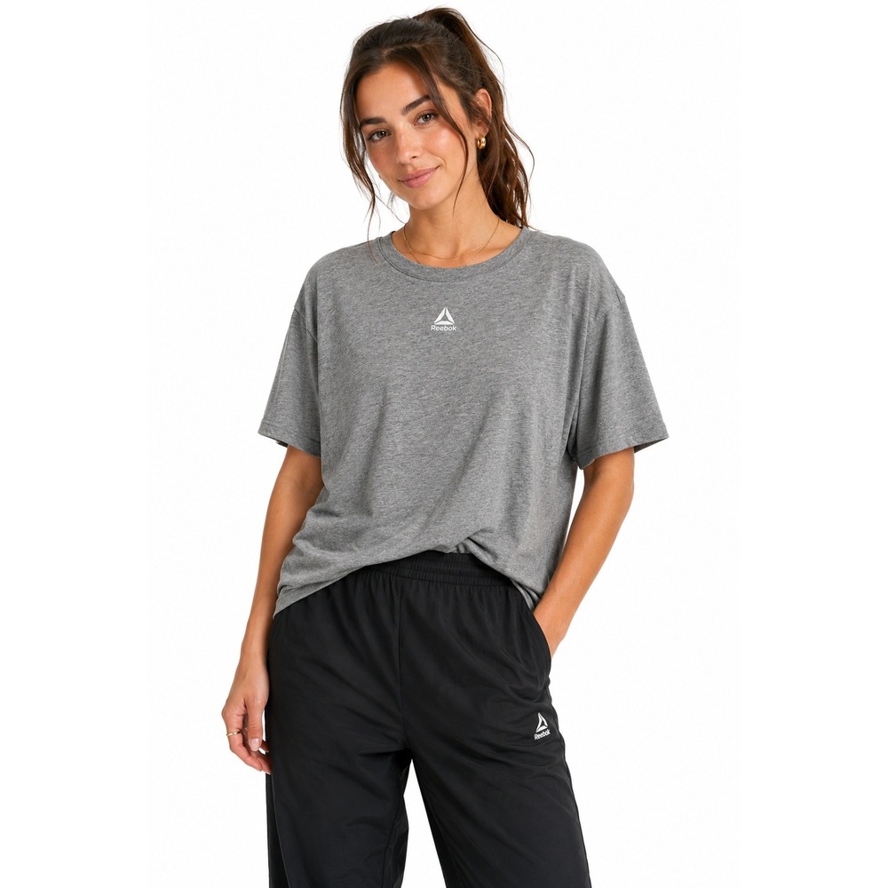 Reebok Athletic T Shirt Women XL Gray Heather Logo Workout Athleisure Minimalist
